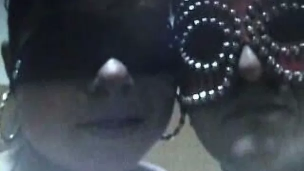 Friend's naughty wife in mask blows my hard cock on video
