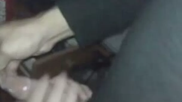 Fluffy busty wife sucks my big cock while I watch the game