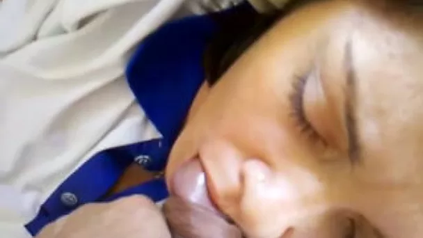A housemaid is tired but still wants to suck my dick