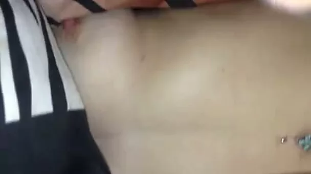 Playing with the tiny shaved twat of my girlfriend