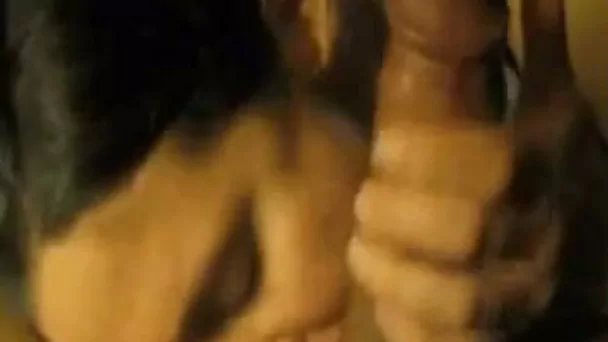 Amateur brunette sucking and rubbing my prick ardently