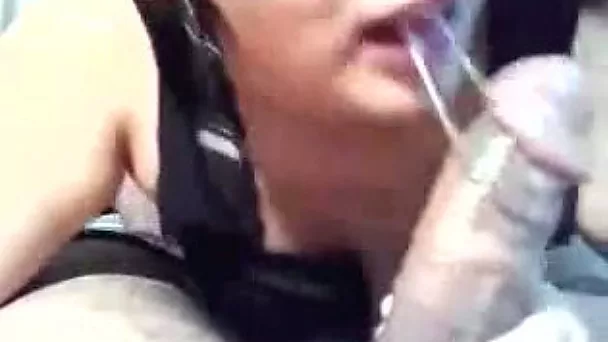 Brown-haired bitch sucks my weiner and shows her tit