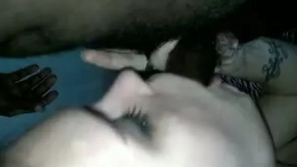 Petite white young hottie gobbles my black cock after party