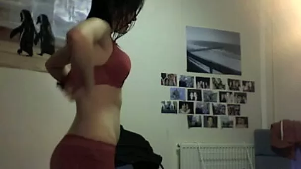 My brunette bride flashes her nice tits while dressing