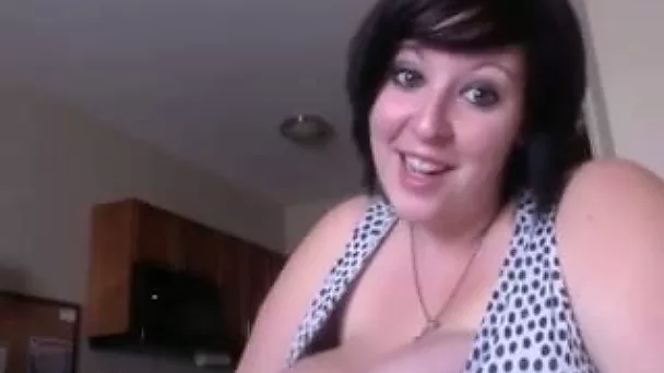 Brunette BBW shows her huge tits and kneads them in webcam solo