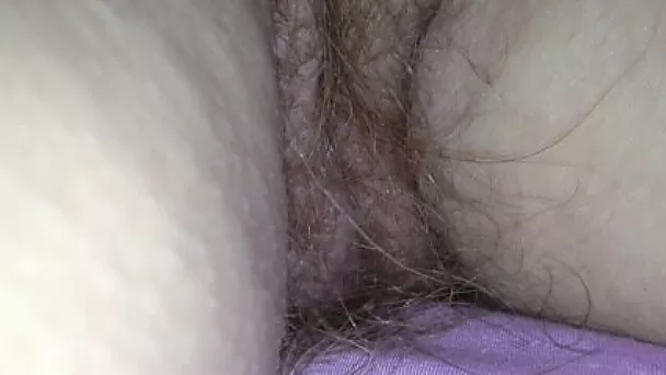Homemade video with me, playing with my fat wife's hairy pussy