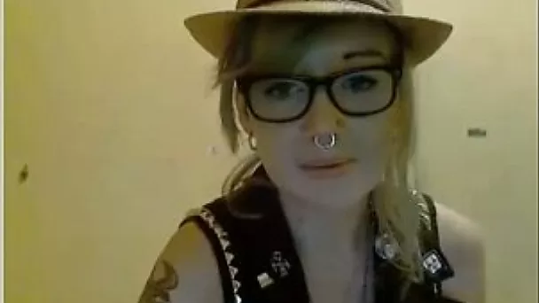 Pierced blonde wearing glasses sucks and rides my hard cock
