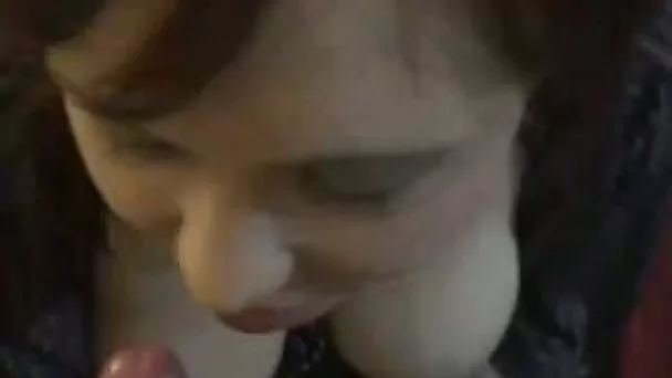 Naturally busty amateur brunette sucks my wang in POV clip