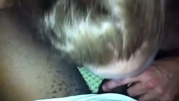 Mature amateur blonde sucks my black dick in POV clip