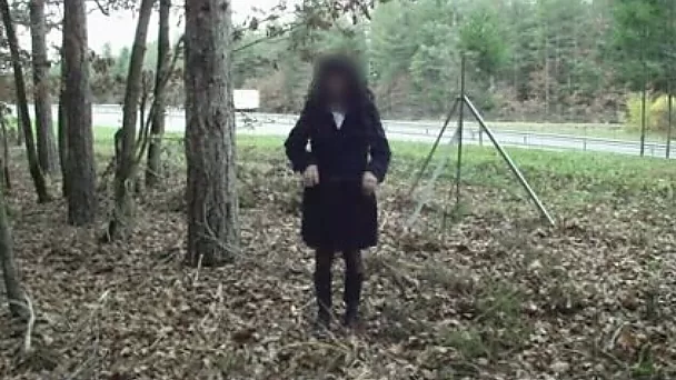 Outdoor solo with my depraved wife stripping near a highway
