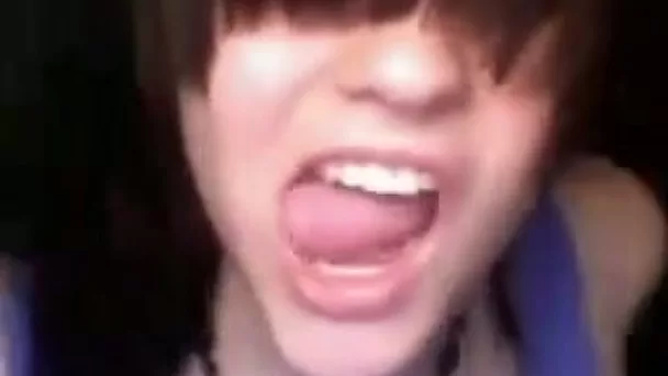 Webcam action with emo slut kneading her nice boobs