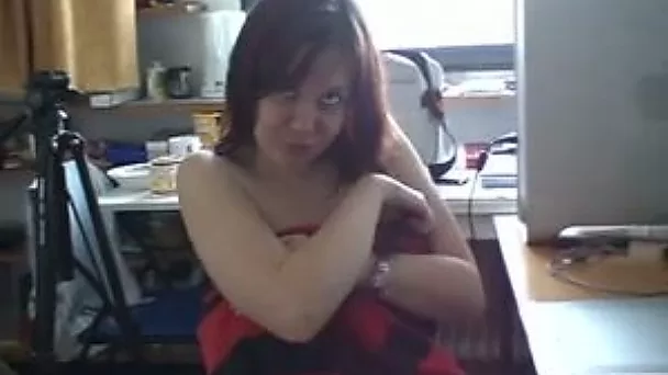German colleague at work showing me her big boobies