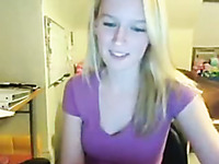 Webcam solo video with a charming blonde teen flashing her small tits