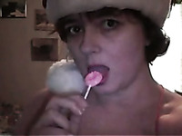 Just a brunette amateur cutie in Santa hat on webcam