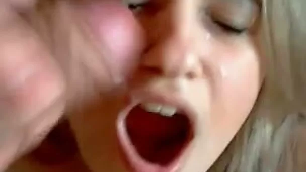 Hot blonde girlfriend loves taking facials in front of webcam