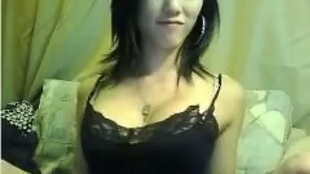 Petite Asian hot girl in black sexy gown strips and masturbates