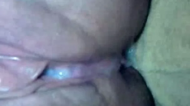 Warm sperm flows out of my wife's fat shaved creampied pussy