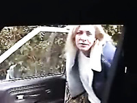 Mature blonde housewife gives a quick blowjob in the car