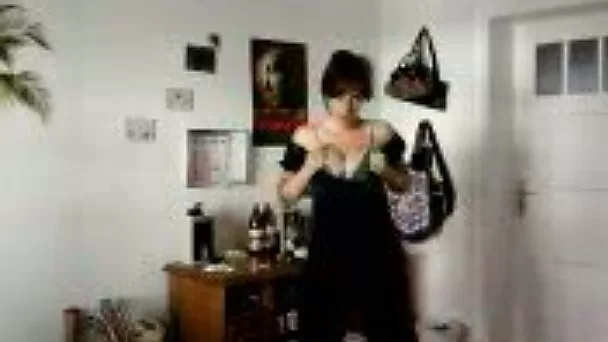 Beautiful and sexy brunette on webcam flashed her tits