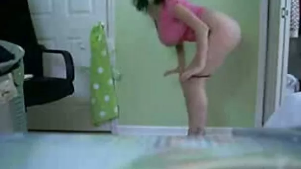 My bootyful girlfriend with big tits puts on a nice striptease show