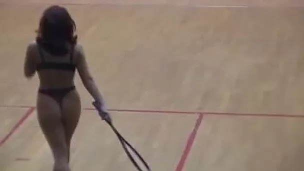 My playful girlfriend with big booty loves playing tennis naked