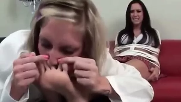 My blonde friend enjoys sniffing my feet in front of a webcam