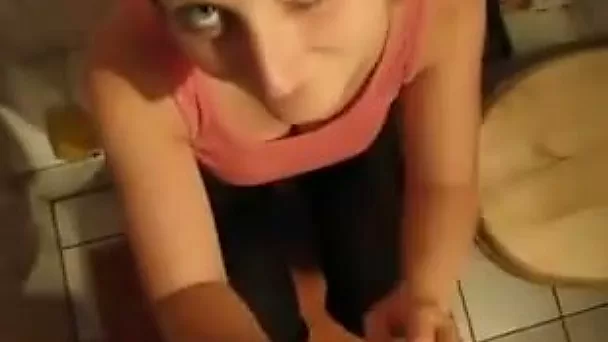 Submissive blonde teen leashed and fed with meaty dick