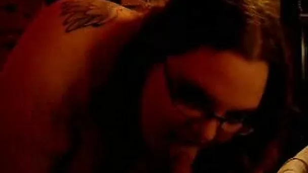 Fat and cute lady in glasses enjoying a spicy dick