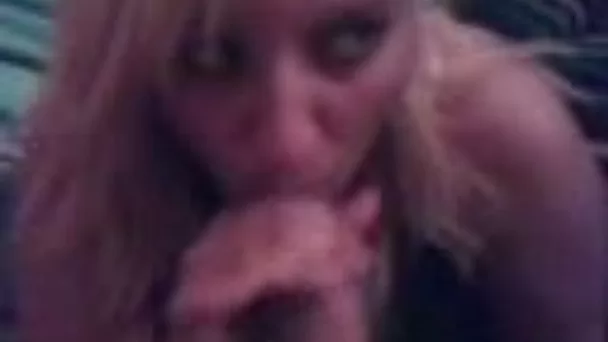 Cute blonde roommate chick gives me blowjob for the first time