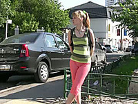 Sweetheart in pink pants stood in public and made herself wet