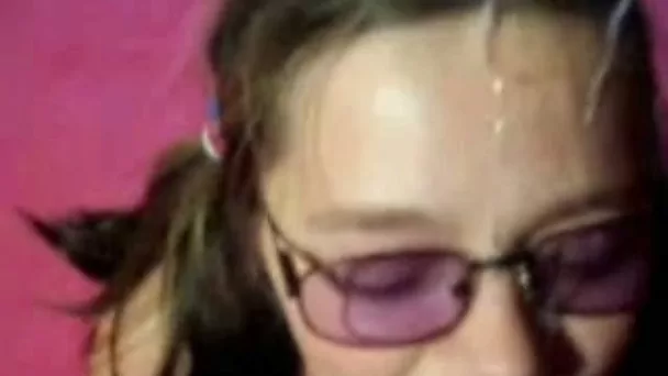 Chubby coed with saggy tits sucks my dick until she gets a facial