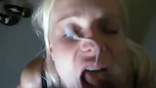 Sassy blonde wearing stockings drives me crazy with a blowjob