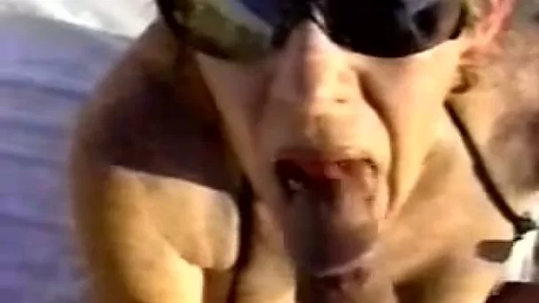 Cool granny in sunglasses is giving me a good blowjob