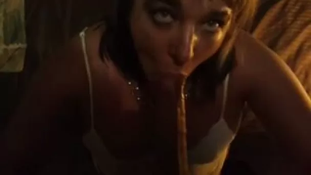 Salacious bitch sucks my dick until she gets a sticky facial