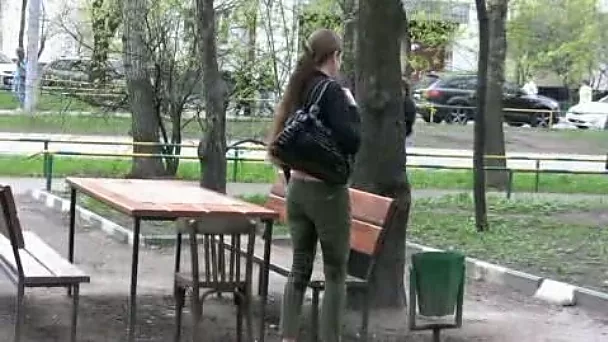 Outdoor piss fetish solo clip with spoiled brunette Olga