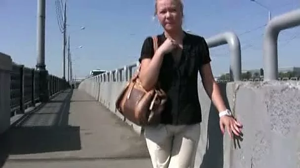 Outdoor public pissing scene with depraved blonde Irina