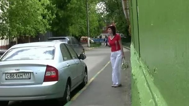 Tanya makes a puddle in a public place in piss fetish video