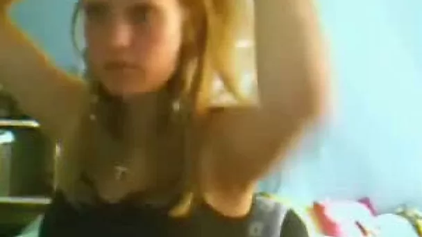 My adorable ginger gf flashes her big natural tits on webcam