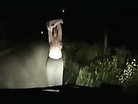 My frisky busty BBW wife gets topless on the road at night