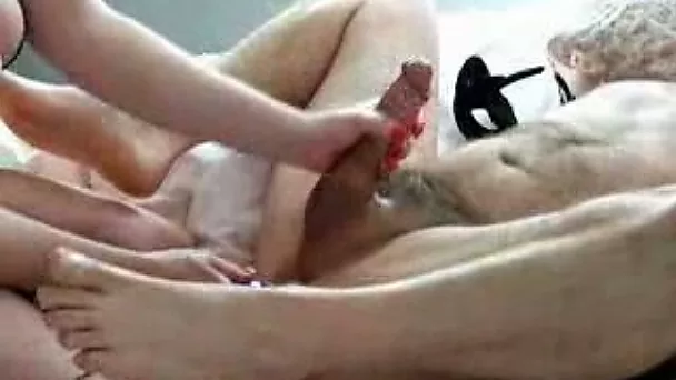 Wifey strokes my hard cock and massages my prostate with anal beads