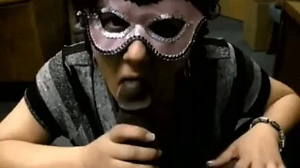 Masked bitch sucks my black sausage and enjoys it hard from behind