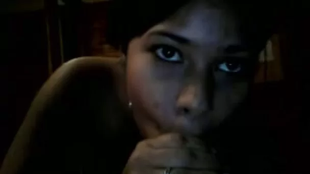 My ebony GF with sparkling eyes is giving me an incredible blowjob