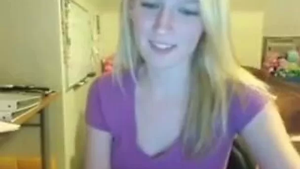 Adorable blonde teen flashes her tits for the webcam