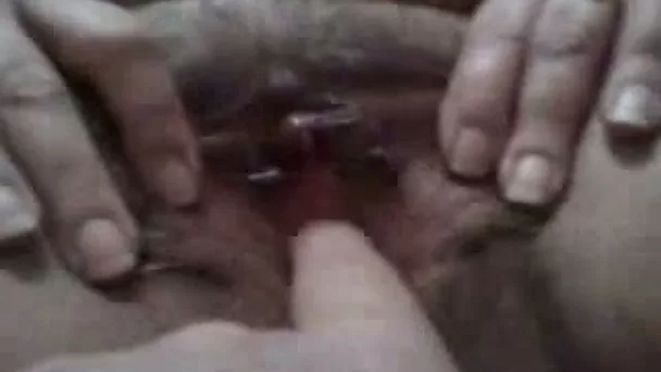 My chubby wife plays with her hairy cunt and lets me touch it