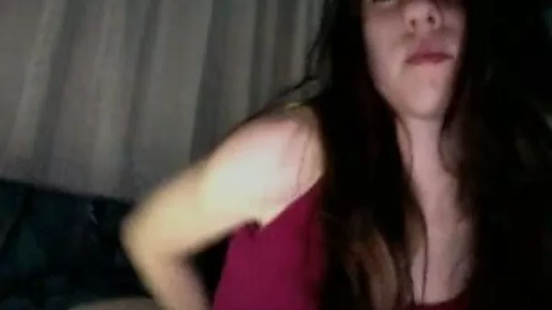 Long haired bimbo with perky tits strips for me on cam
