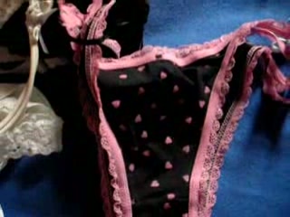 Wearing wife's lingerie wanking and sniffing her dirty knickers