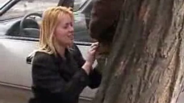 My filthy blonde wife treats me with a blowjob outdoors over the tree