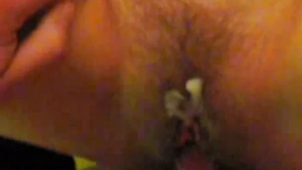 Fucking my titless wife in the hairy pussy and cumming on it