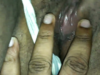 Close up homemade solo with me rubbing my non-shaved black pussy