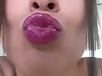 Webcam solo with my cute GF applying her lipstick and making lipprints